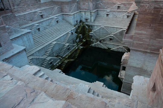 Toorji's Step Well, Toorji ki Jhalara, Toorj ki jhalra, was built in 1740s.Hand carved step well bulit to provide water to the local people in the desert. Ancient architecture Jodhpur,Rajasthan,India.