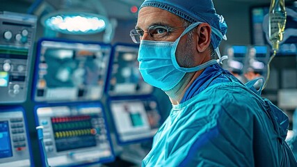 cardiology by intervention. A male surgeon doing an operation