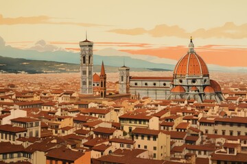 Fototapeta premium Vintage Elegance Florence's Cityscape in Pink and Orange Hues