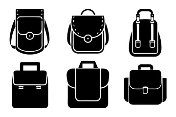 School bag icons set silhouette vector art illustration
