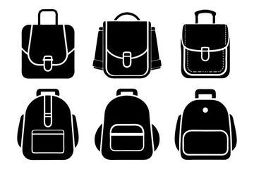 School bag icons set silhouette vector art illustration
