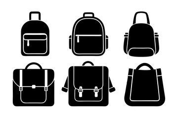 School bag icons set silhouette vector art illustration

