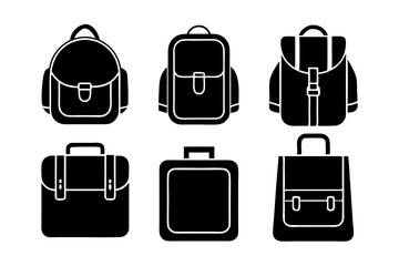 School bag icons set silhouette vector art illustration
