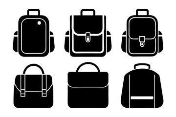 School bag icons set silhouette vector art illustration
