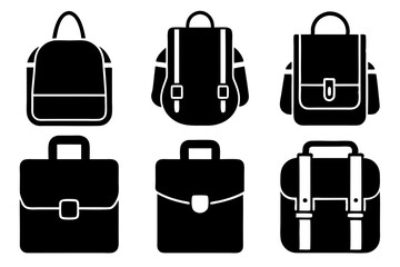 School bag icons set silhouette vector art illustration
