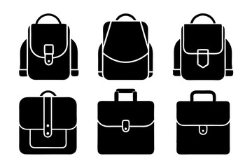 School bag icons set silhouette vector art illustration
