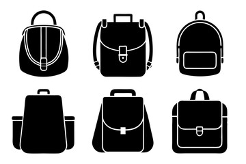 School bag icons set silhouette vector art illustration
