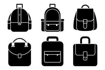 School bag icons set silhouette vector art illustration
