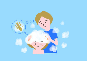 シラミ除去シャンプーを使う親子