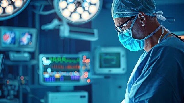 cardiology by intervention. A male surgeon doing an operation