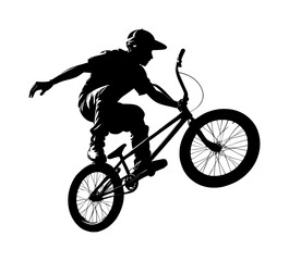 Naklejka premium silhouette of a man riding bmx bike