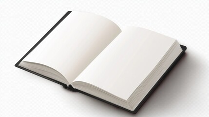 Realistic empty open notebook mockup with soft shadows and fine texture details on transparent background PNG