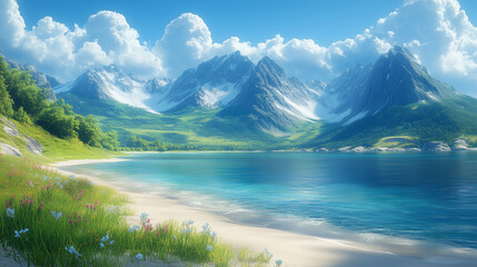 Fototapeta premium Nature and Landscape Backgrounds.High-resolution images of mountains, forests, and beaches.Generative Ai Illustratrions.