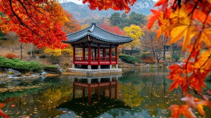 Autumnal Serenity in a Korean Garden