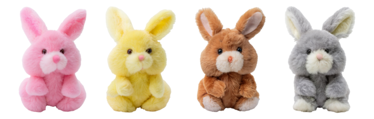 カラフルなうさぎのぬいぐるみのセット素材
