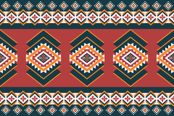 Geometric Ethnic pattern,
Native American tribal fabric, tile, carpet, vector,
illustration design, on white and red background 
