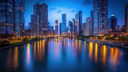 Naklejka premium Nighttime Photography: Discover the beauty of the night with your camera. Snap long-exposure photos of city lights, star trails, or lit landmarks, revealing the night’s unique charm. 