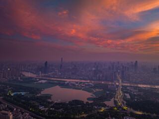 Naklejka premium Skyline view of Wuhan City landmark
