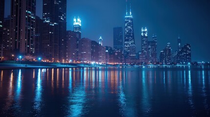 Naklejka premium Nighttime Photography: Venture out with your camera to capture urban landscapes or natural beauty at night. Use long-exposure techniques to highlight city lights, star trails, and glowing landmarks. 