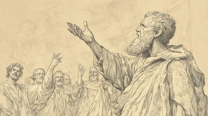 Fototapeta premium Biblical Wall Art, Leviticus, The Death of Nadab and Abihu, Moses reminding of priestly laws, Bible Illustration with beige background