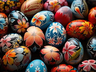 Fantastic Colorful Easter Egg Decorations on Purple Cloth