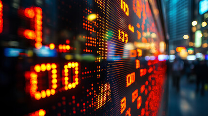 Obraz premium screen displaying fluctuating numbers, stock trader concept