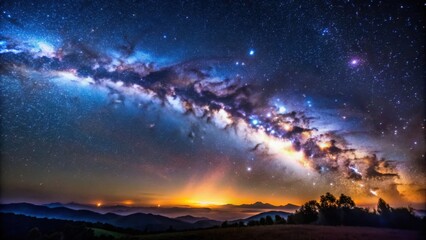 Fototapeta premium Astrophotography image featuring long exposure of night sky filled with stars and galaxies, astrophotography, long exposure, sky