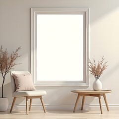 a real render 3D, creative, modern and elegant beauty texture pattern on the wall, chair with flowers on a table