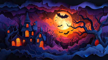 ハロウィンのコミカルなイラスト、ペーパーアート