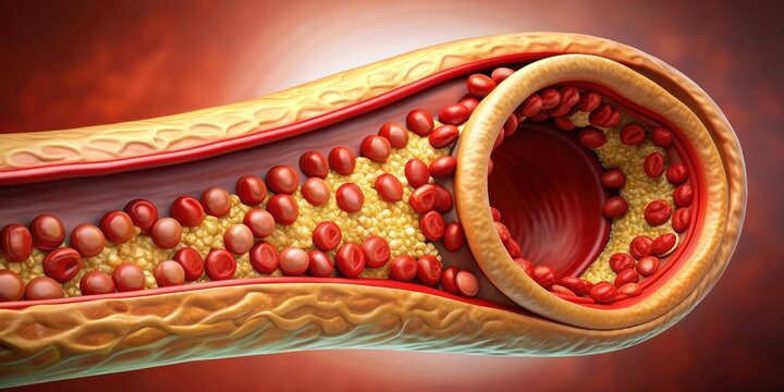 An of atherosclerosis showing a buildup of atheromatous plaque inside an artery, atherosclerosis