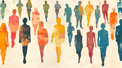 Fototapeta premium Silhouette of woman walking confidently in 3D crowd, business concept