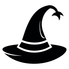 Black silhouette of Halloween Wizard witch hat Isolated on white background