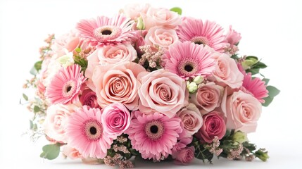 A Delicate Bouquet of Pink Roses and Gerbera Daisies