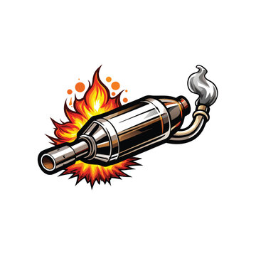 recommend clip art: Create a vector illustration of a motorcycle exhaust system with flames and smoke coming out.