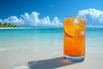 Rum Punch Tropical fruits Caribbean beach with cle  045 drink, glass, alcohol, cocktail, beverage, cold, beer, juice, beach, ice, fruit, liquid, orange, isolated, fresh, water, summer, refreshment, tr