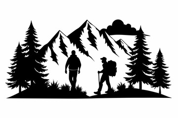 hiking silhouette vector illustration