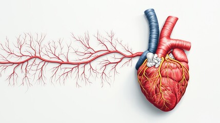 Anatomical model of a heart showcasing blood vessels and intricate structures for educational and medical purposes.