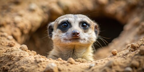 Suricate peeking out of burrow, suricate, animal, wildlife, safari, cute, mammal, curious, peeking, burrow, hole, ground, alert