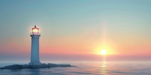 Fototapeta premium Majestic Lighthouse at Sunset. Tranquil seascape
