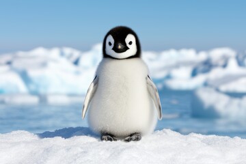 Fototapeta premium adorable penguin chick in snowy landscape