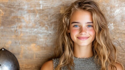 Fototapeta premium Smiling young woman with wavy blonde hair