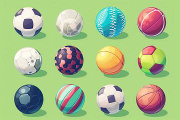 set illustration of balls for various professional sports and games