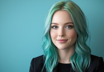 Fototapeta premium Stylish woman with vibrant green hair