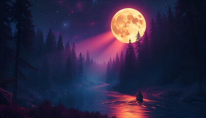 Fototapeta premium night landscape with moon 