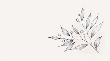 Detailed line art of gooseberry branch, hand-drawn, minimalist approach, white backdrop, botanical illustration for calm and serene visuals