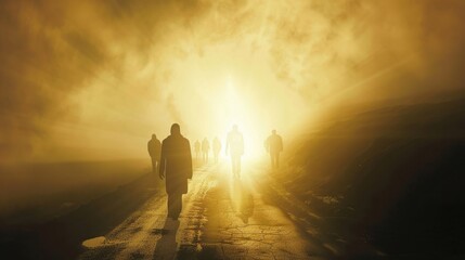 Obraz premium The Savior as a figure of light appearing to travelers on a road