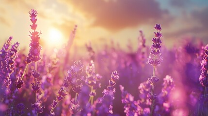 Naklejka premium Lavender Field at Sunset