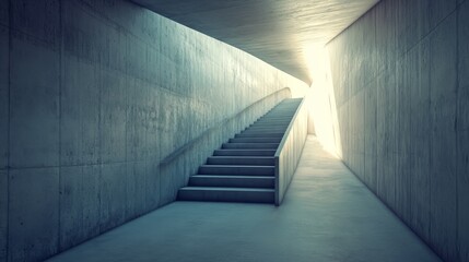 Obraz premium Concrete staircase leading to a bright light at the end of a tunnel.