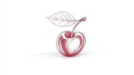 Single cherry sketch in minimalist line art, hand-drawn with fine lines on a white canvas