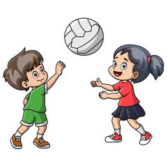 Cute Kids cartoon playing volleyball